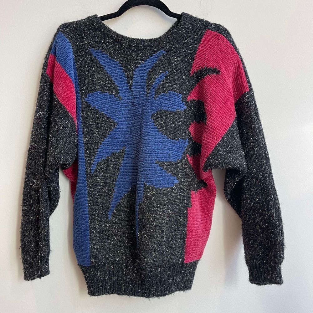 Vintage Duet Palm Tree Tinsel Sweater - Medium
